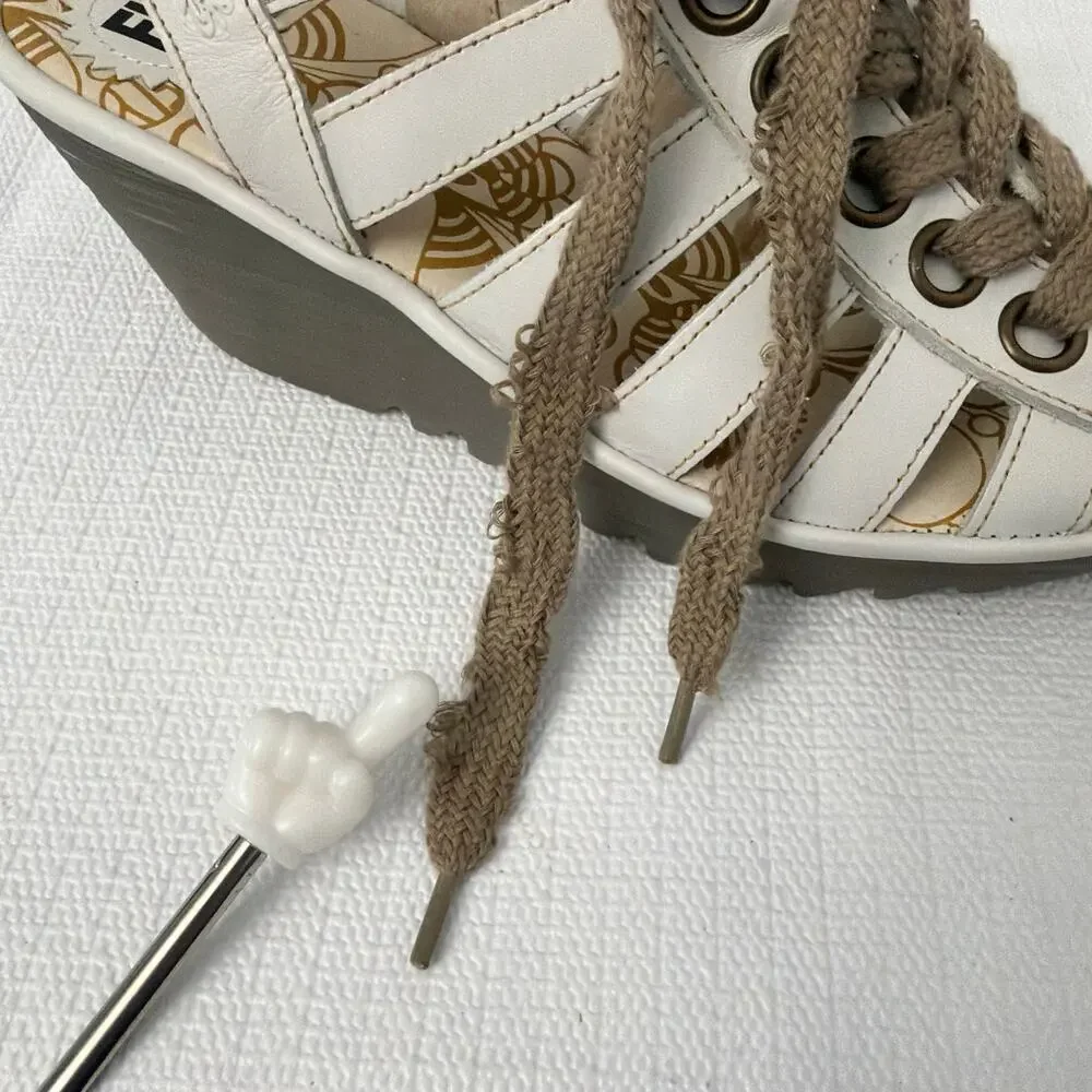 Fly London Yito Shoes Womens Size 9 US Wedge Sandals 40 EU White Leather Shoes
